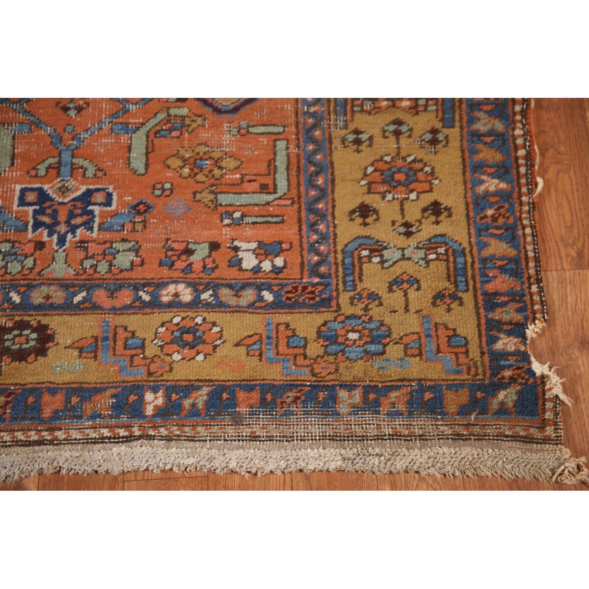 Antique Heriz Bakhshayesh Persian Runner Rug Red Handmade Wool Carpet - 3'4"x 11'0"