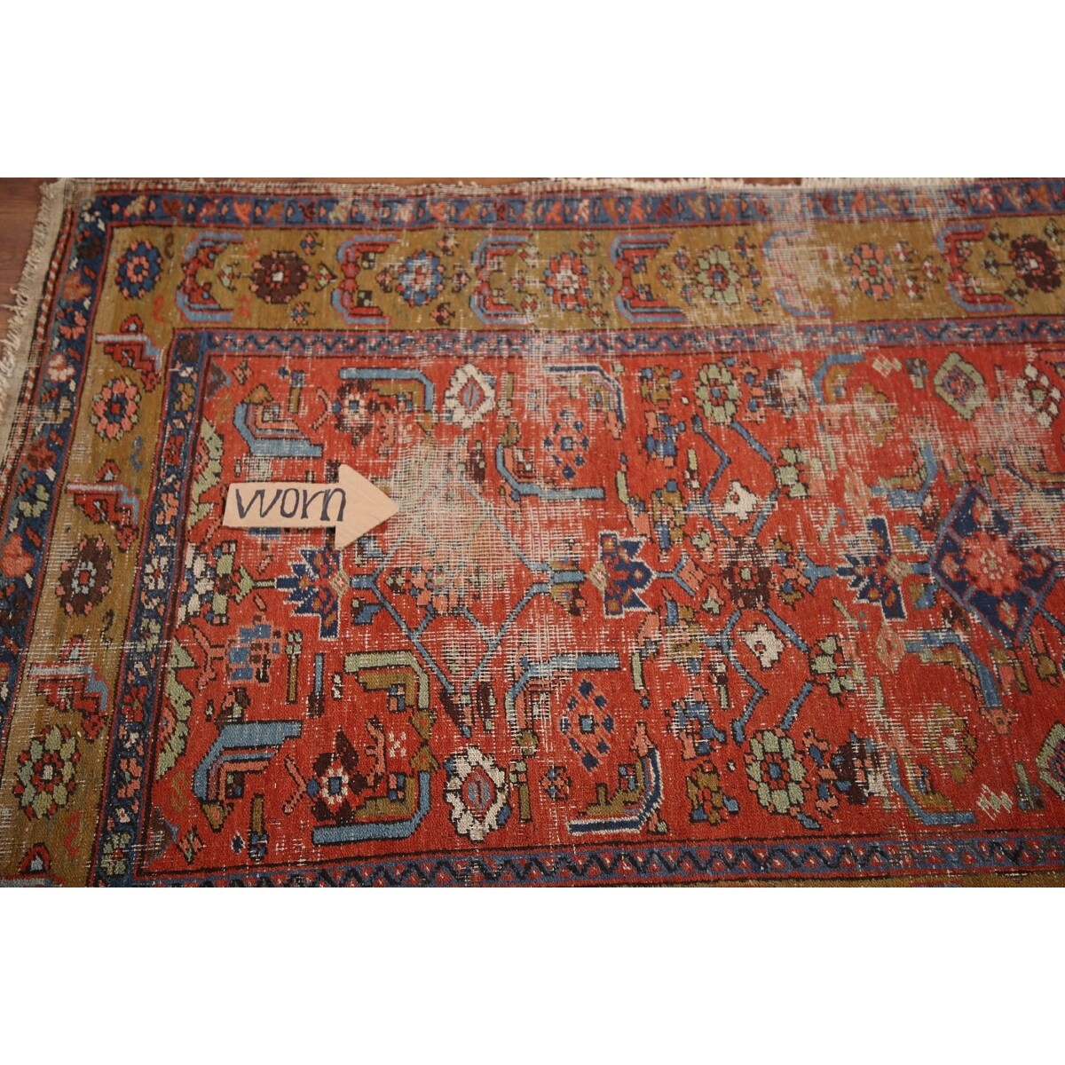 Antique Heriz Bakhshayesh Persian Runner Rug Red Handmade Wool Carpet - 3'4"x 11'0"