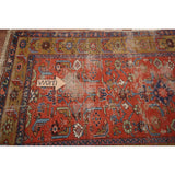 Antique Heriz Bakhshayesh Persian Runner Rug Red Handmade Wool Carpet - 3'4"x 11'0"