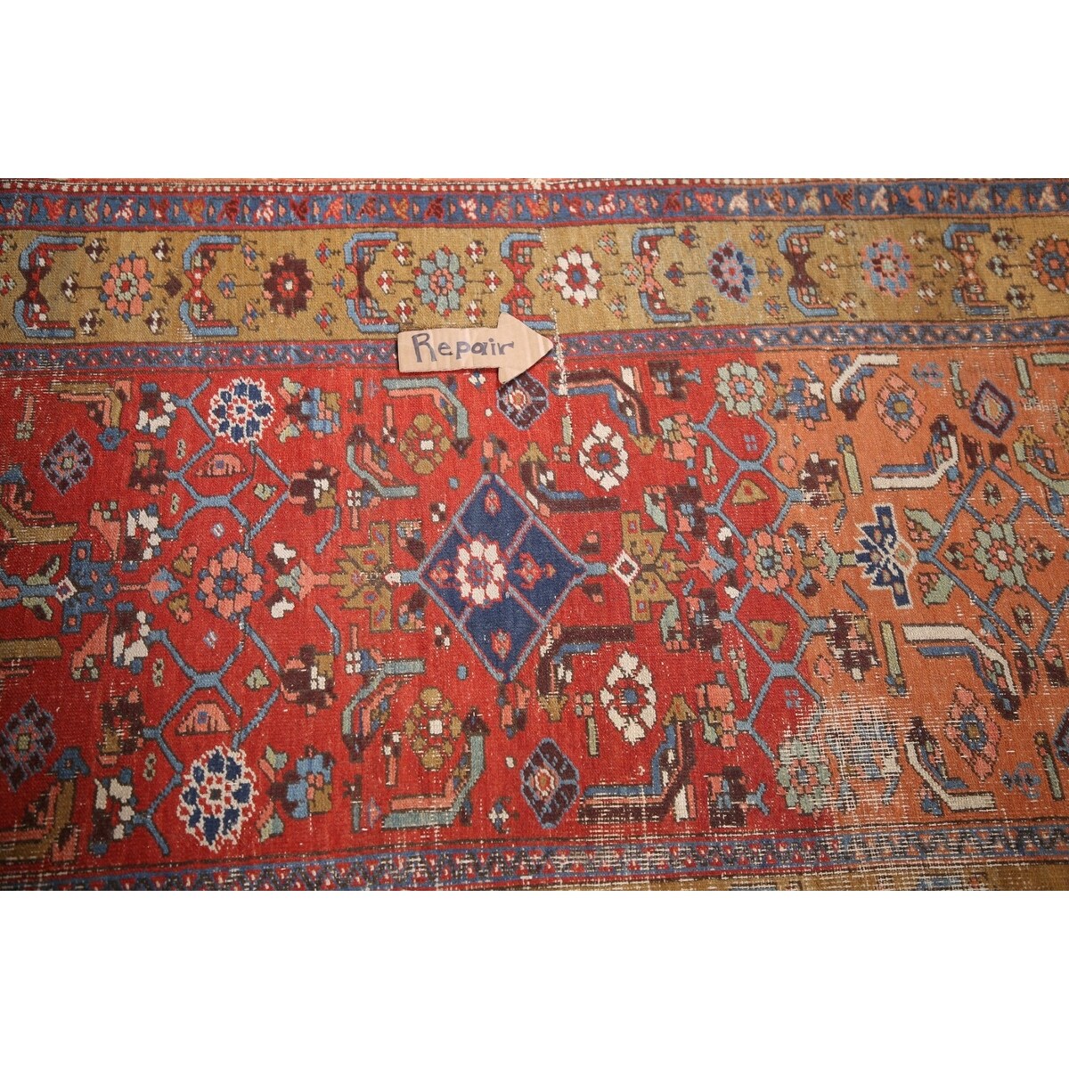 Antique Heriz Bakhshayesh Persian Runner Rug Red Handmade Wool Carpet - 3'4"x 11'0"