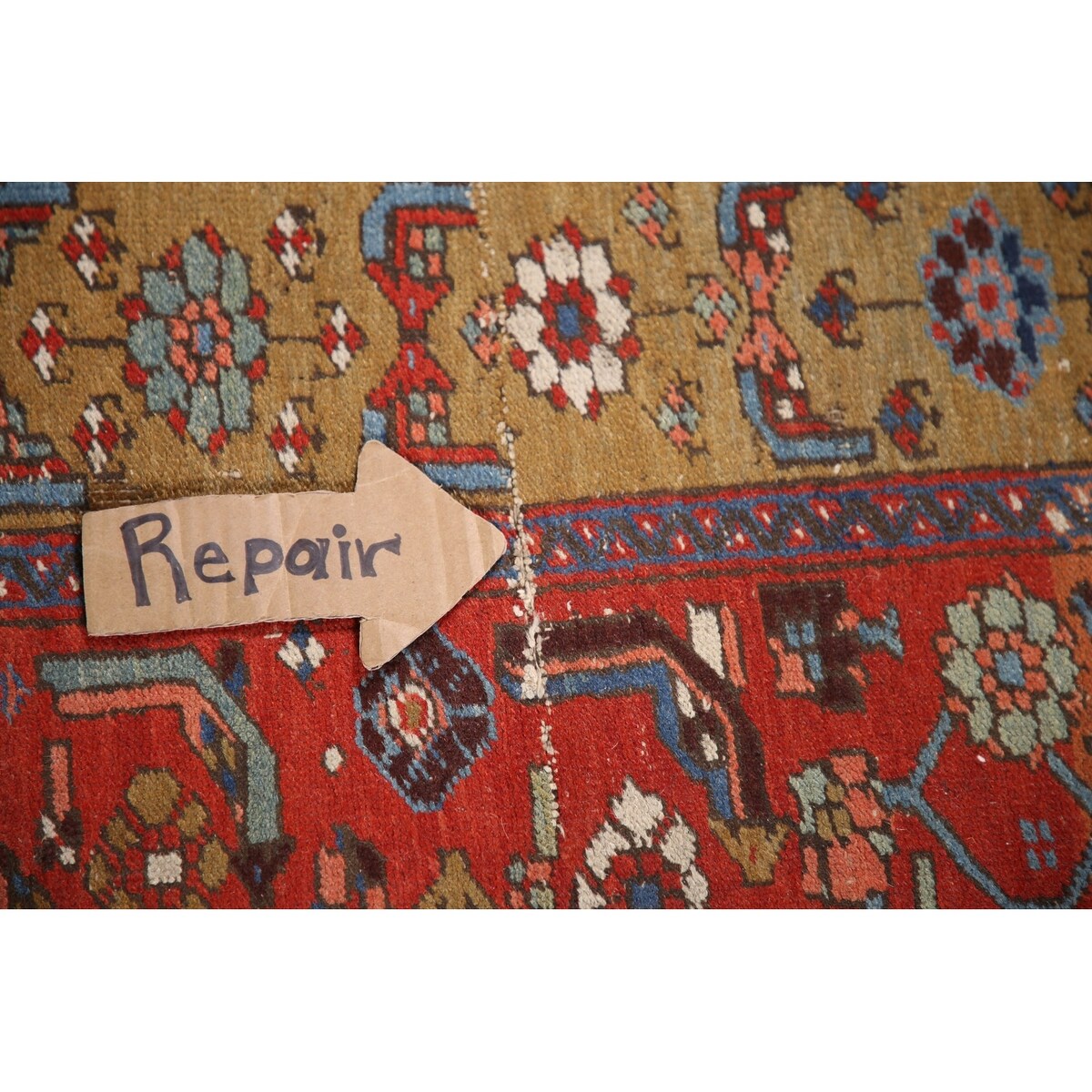 Antique Heriz Bakhshayesh Persian Runner Rug Red Handmade Wool Carpet - 3'4"x 11'0"