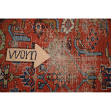 Antique Heriz Bakhshayesh Persian Runner Rug Red Handmade Wool Carpet - 3'4"x 11'0"