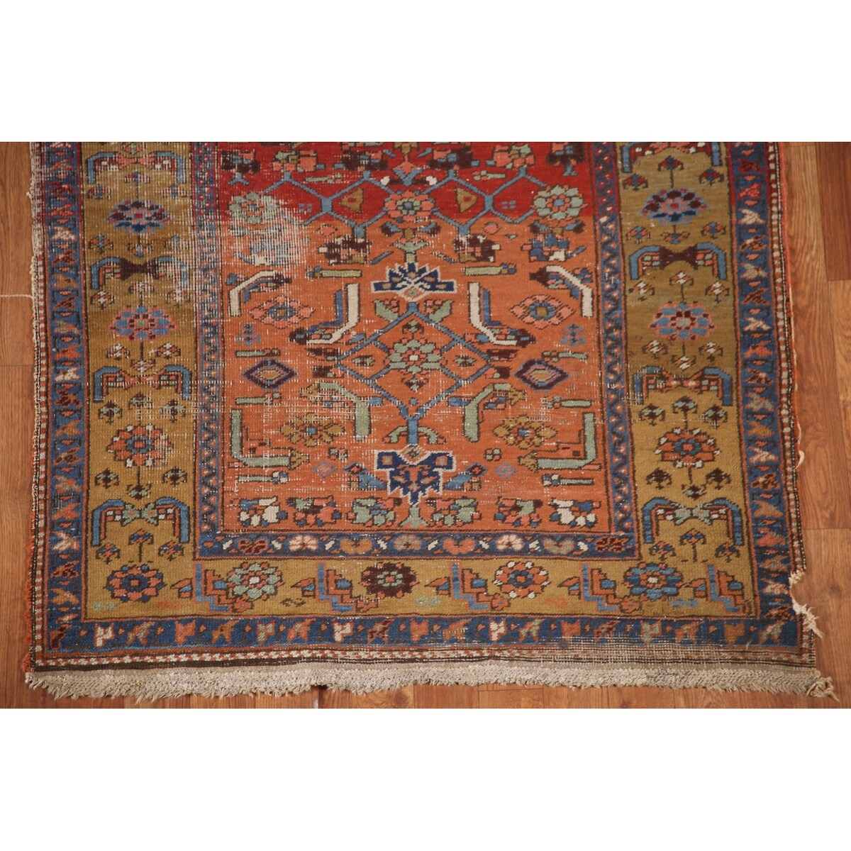 Antique Heriz Bakhshayesh Persian Runner Rug Red Handmade Wool Carpet - 3'4"x 11'0"