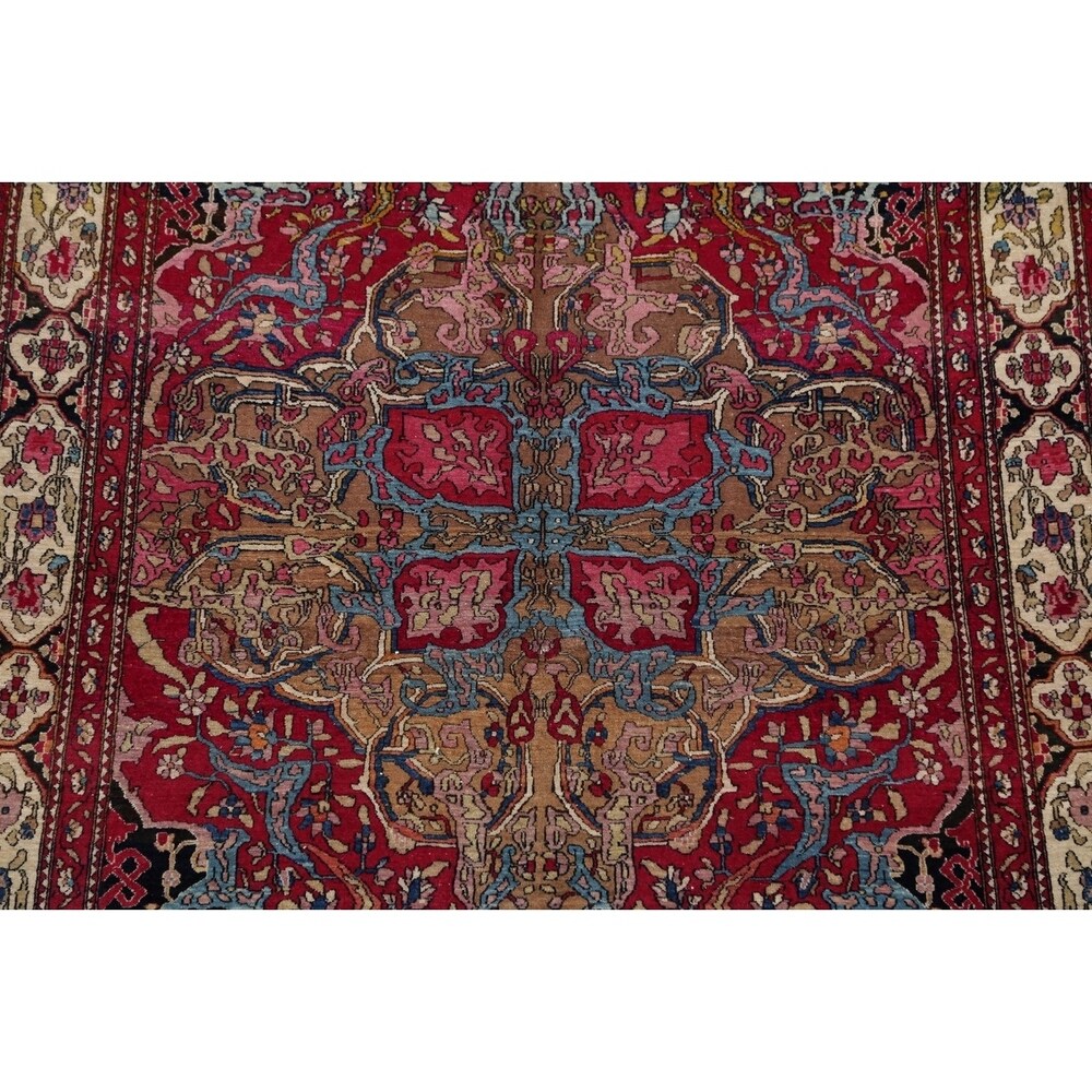 Antique Isfahan Floral Hand Knotted Wool Oriental Persian Area Rug - 7'0" x 4'4"