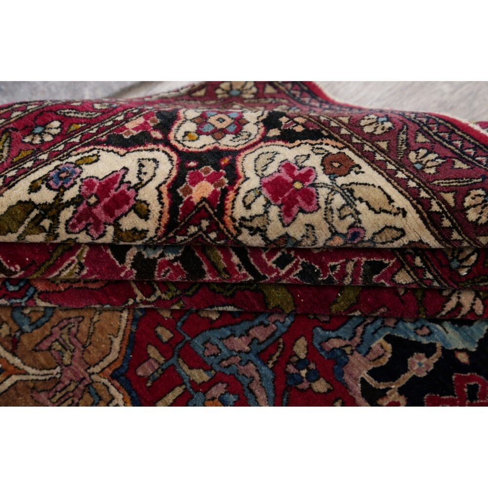 Antique Isfahan Floral Hand Knotted Wool Oriental Persian Area Rug - 7'0" x 4'4"