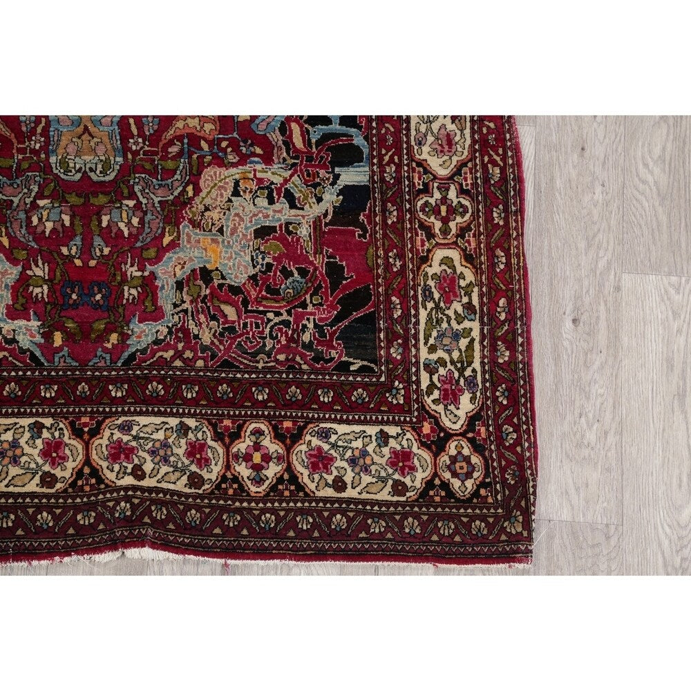 Antique Isfahan Floral Hand Knotted Wool Oriental Persian Area Rug - 7'0" x 4'4"
