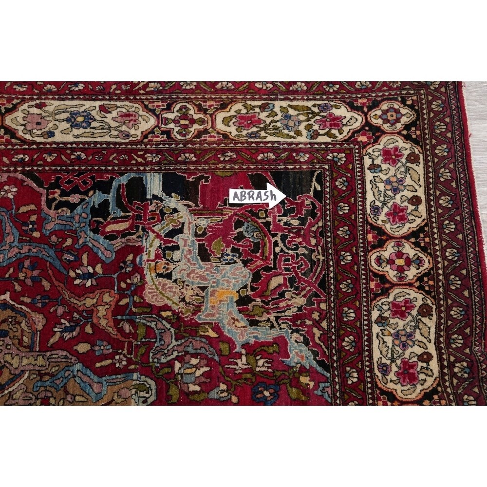 Antique Isfahan Floral Hand Knotted Wool Oriental Persian Area Rug - 7'0" x 4'4"