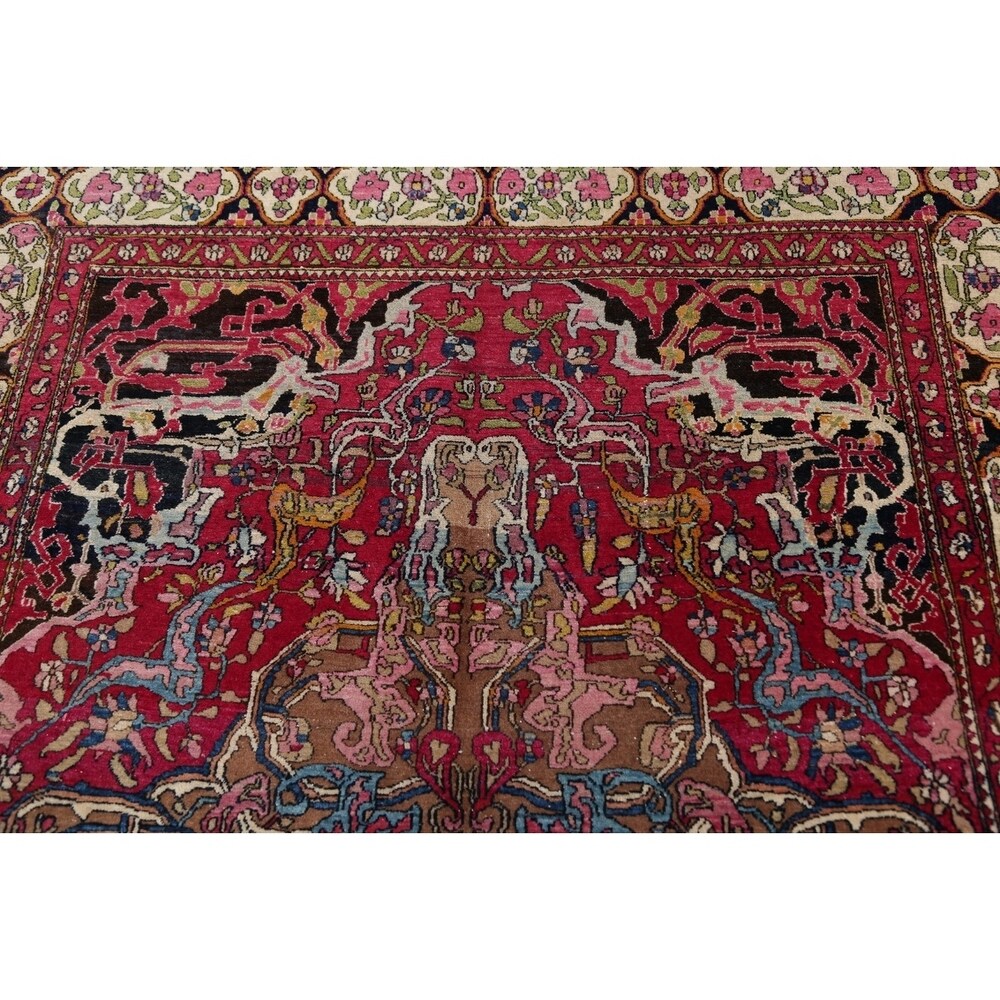 Antique Isfahan Floral Hand Knotted Wool Oriental Persian Area Rug - 7'0" x 4'4"