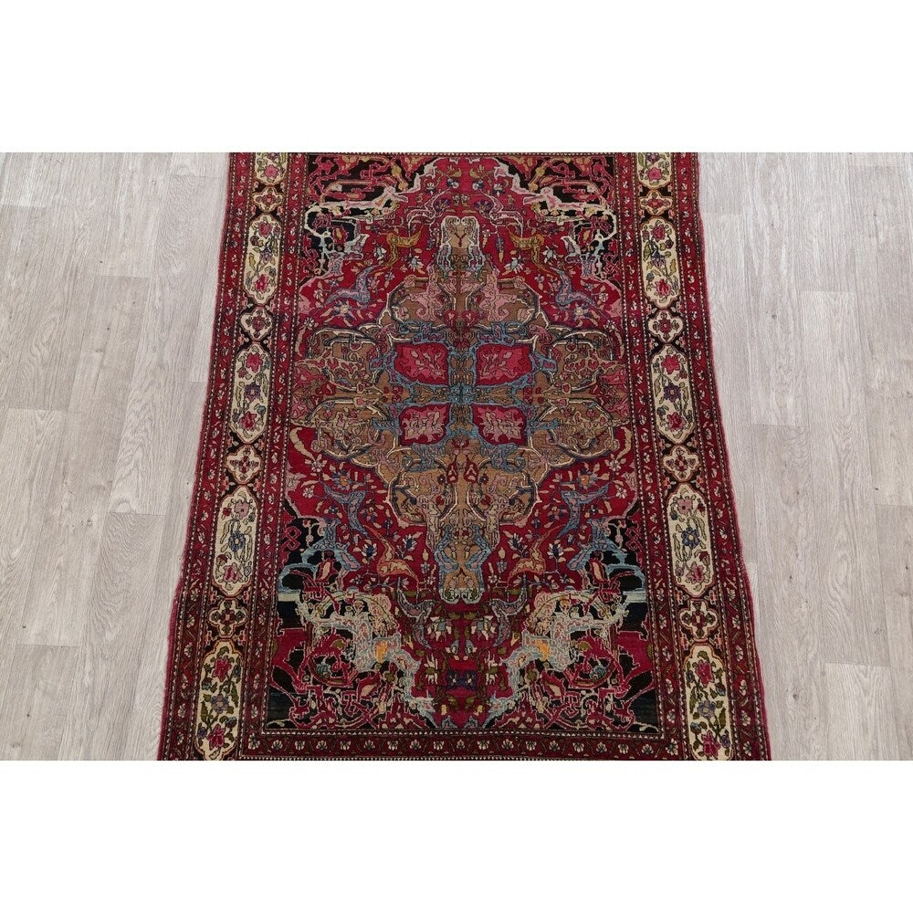Antique Isfahan Floral Hand Knotted Wool Oriental Persian Area Rug - 7'0" x 4'4"
