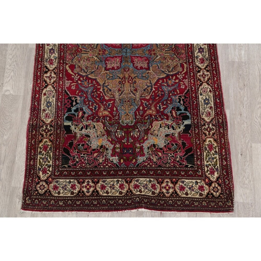 Antique Isfahan Floral Hand Knotted Wool Oriental Persian Area Rug - 7'0" x 4'4"