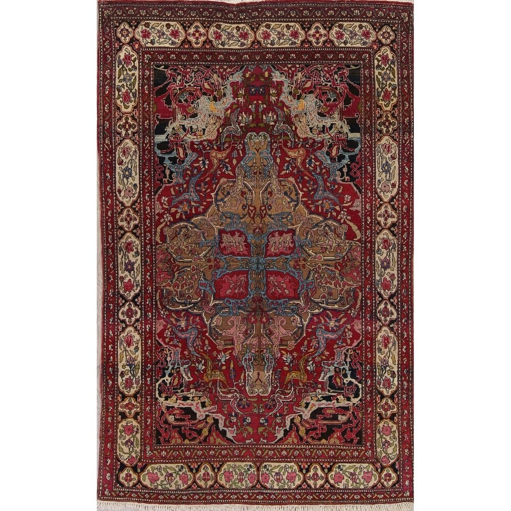 Antique Isfahan Floral Hand Knotted Wool Oriental Persian Area Rug - 7'0" x 4'4"