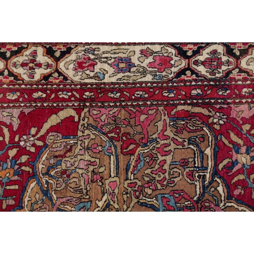 Antique Isfahan Floral Hand Knotted Wool Oriental Persian Area Rug - 7'0" x 4'4"