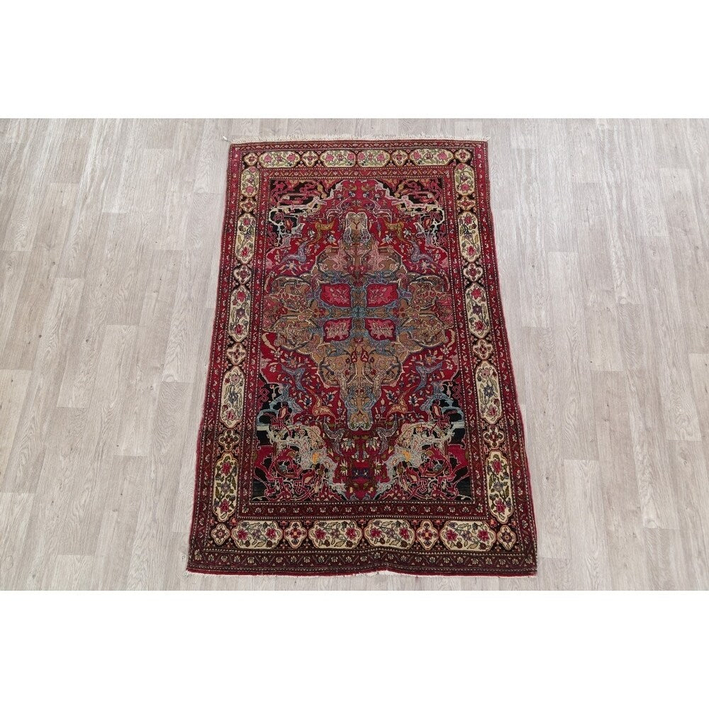 Antique Isfahan Floral Hand Knotted Wool Oriental Persian Area Rug - 7'0" x 4'4"