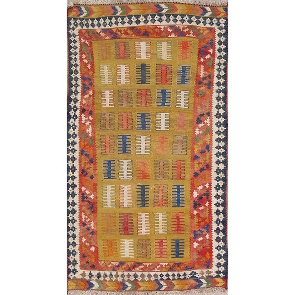 Gracewood Hollow Harutunian Kilim Blend Woven Tribal Hand Woven Wool Rug - 7'6" x 4'1"