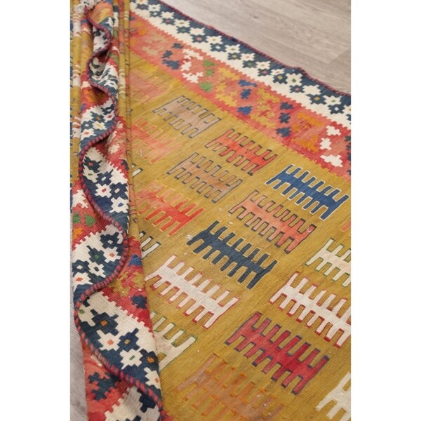 Gracewood Hollow Harutunian Kilim Blend Woven Tribal Hand Woven Wool Rug - 7'6" x 4'1"
