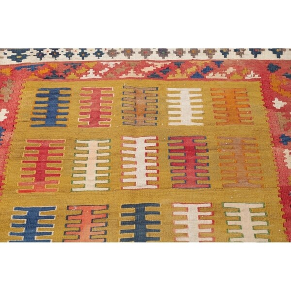 Gracewood Hollow Harutunian Kilim Blend Woven Tribal Hand Woven Wool Rug - 7'6" x 4'1"