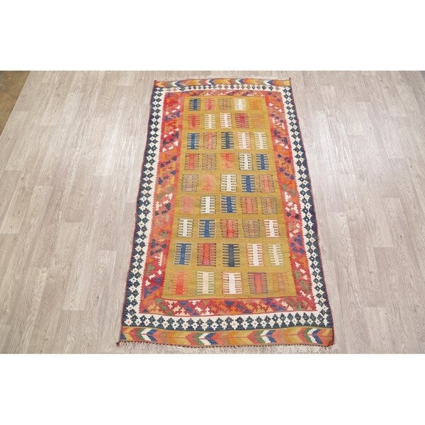 Gracewood Hollow Harutunian Kilim Blend Woven Tribal Hand Woven Wool Rug - 7'6" x 4'1"