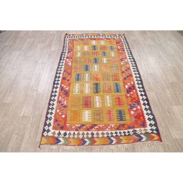 Gracewood Hollow Harutunian Kilim Blend Woven Tribal Hand Woven Wool Rug - 7'6" x 4'1"