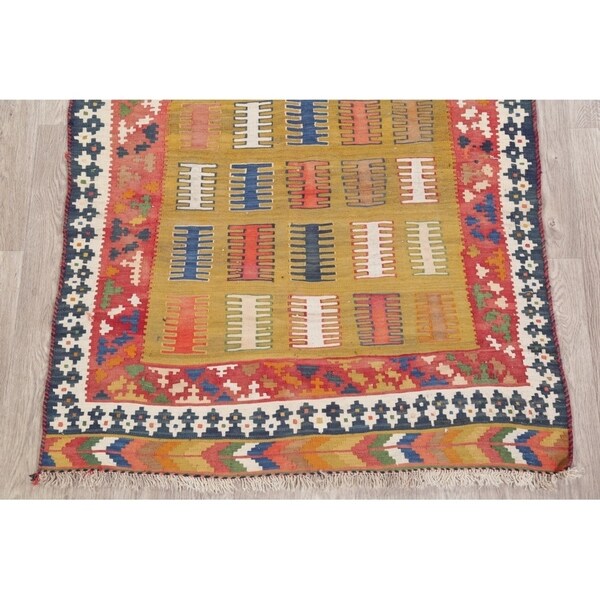 Gracewood Hollow Harutunian Kilim Blend Woven Tribal Hand Woven Wool Rug - 7'6" x 4'1"