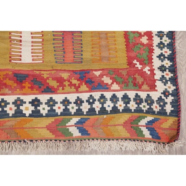 Gracewood Hollow Harutunian Kilim Blend Woven Tribal Hand Woven Wool Rug - 7'6" x 4'1"