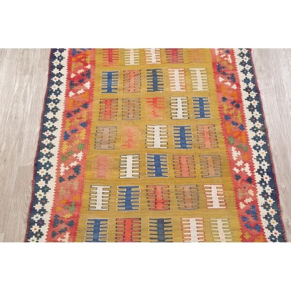Gracewood Hollow Harutunian Kilim Blend Woven Tribal Hand Woven Wool Rug - 7'6" x 4'1"