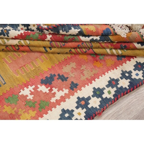 Gracewood Hollow Harutunian Kilim Blend Woven Tribal Hand Woven Wool Rug - 7'6" x 4'1"