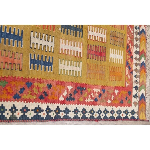 Gracewood Hollow Harutunian Kilim Blend Woven Tribal Hand Woven Wool Rug - 7'6" x 4'1"