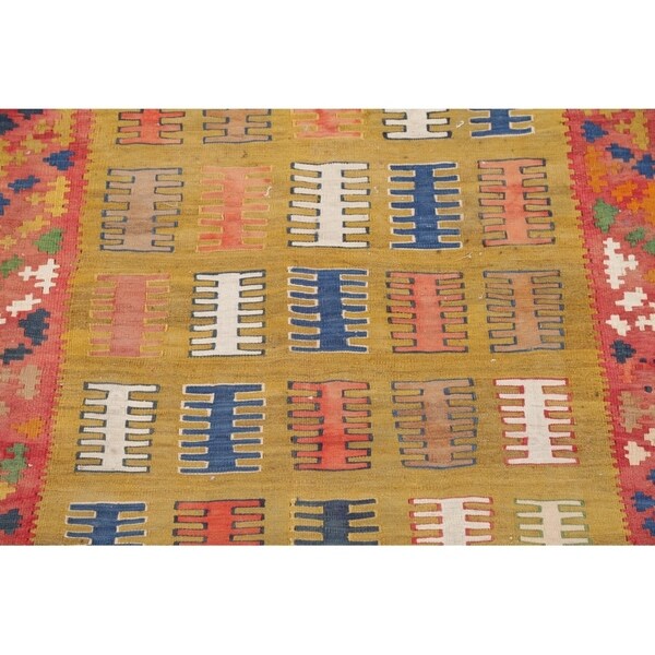 Gracewood Hollow Harutunian Kilim Blend Woven Tribal Hand Woven Wool Rug - 7'6" x 4'1"