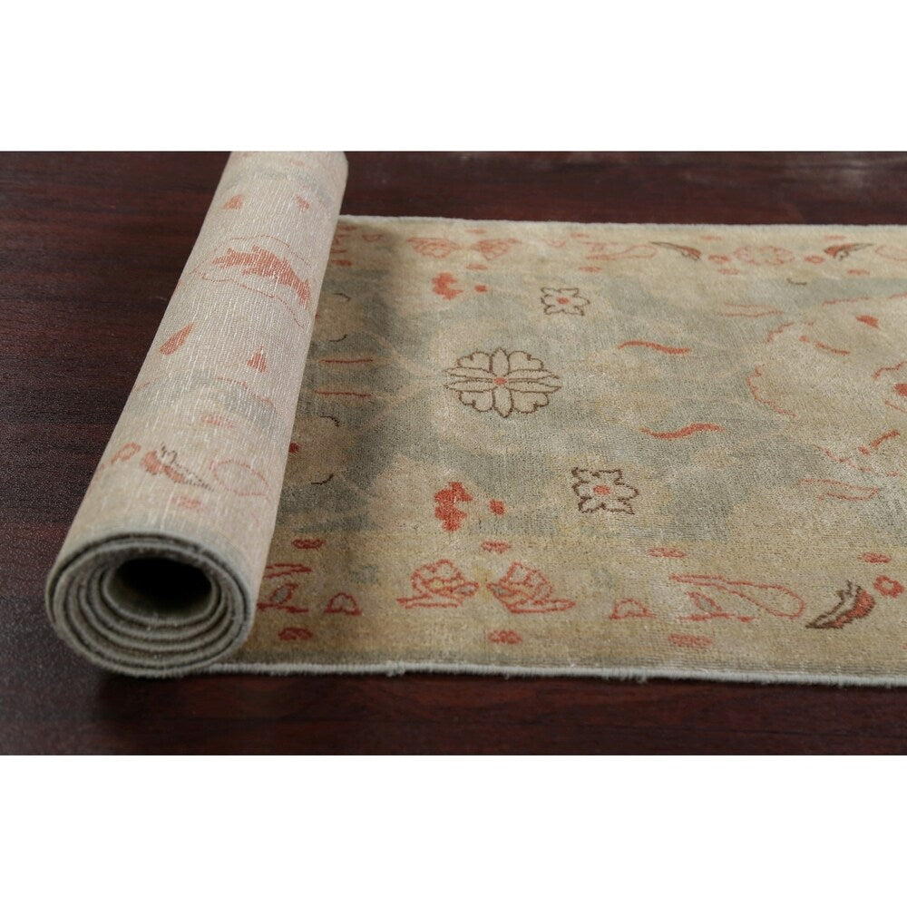 Antique Look Vegetable Dye Floral Oushak Turkish Oriental Rug Handmade - 2' 10" x 11' 10" Runner