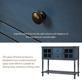 Antique Navy Sideboard Console Table with Bottom Shelf