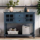 Antique Navy Sideboard Console Table with Bottom Shelf