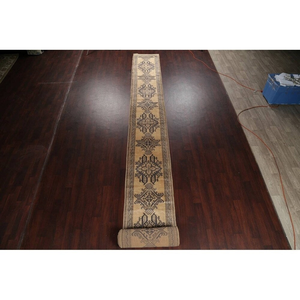 Antique Oushak Turkish Hand Knotted Traditional Oriental Floral Rug - 48'9" x 2'5" runner