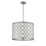 Antique Silver Drum Pendant with 3 Lights and Transitional Shade
