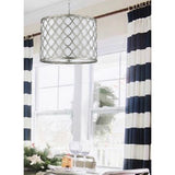 Antique Silver Drum Pendant with 3 Lights and Transitional Shade
