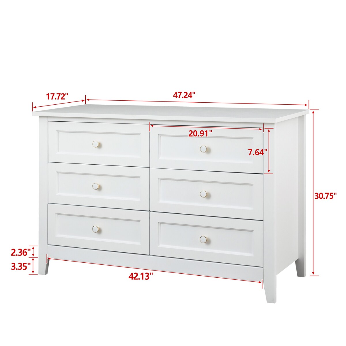 Antique Solid Wood 6-Drawer Dresser for Living Spaces