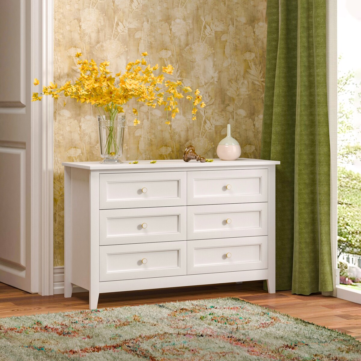 Antique Solid Wood 6-Drawer Dresser for Living Spaces