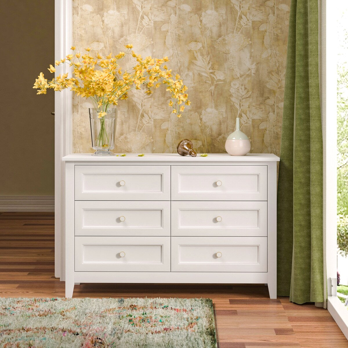 Antique Solid Wood 6-Drawer Dresser for Living Spaces