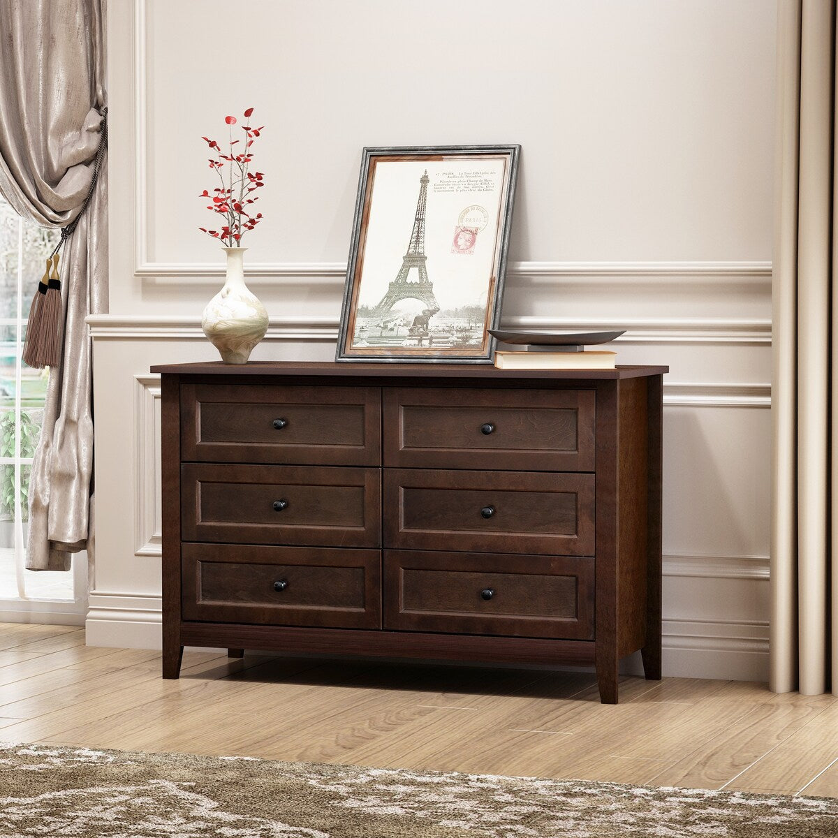 Antique Solid Wood 6-Drawer Dresser for Living Spaces
