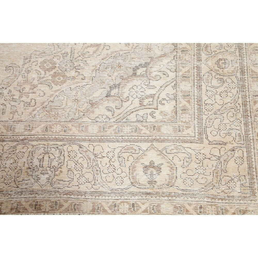 Antique Tabriz Medallion Muted Distressed Handmade Persian Area Rug - 12'10" x 9'8"