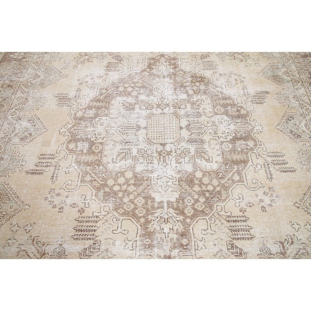 Antique Tabriz Oriental Hand Knotted Persian Muted Distressed Area Rug - 12'4" x 8'10"
