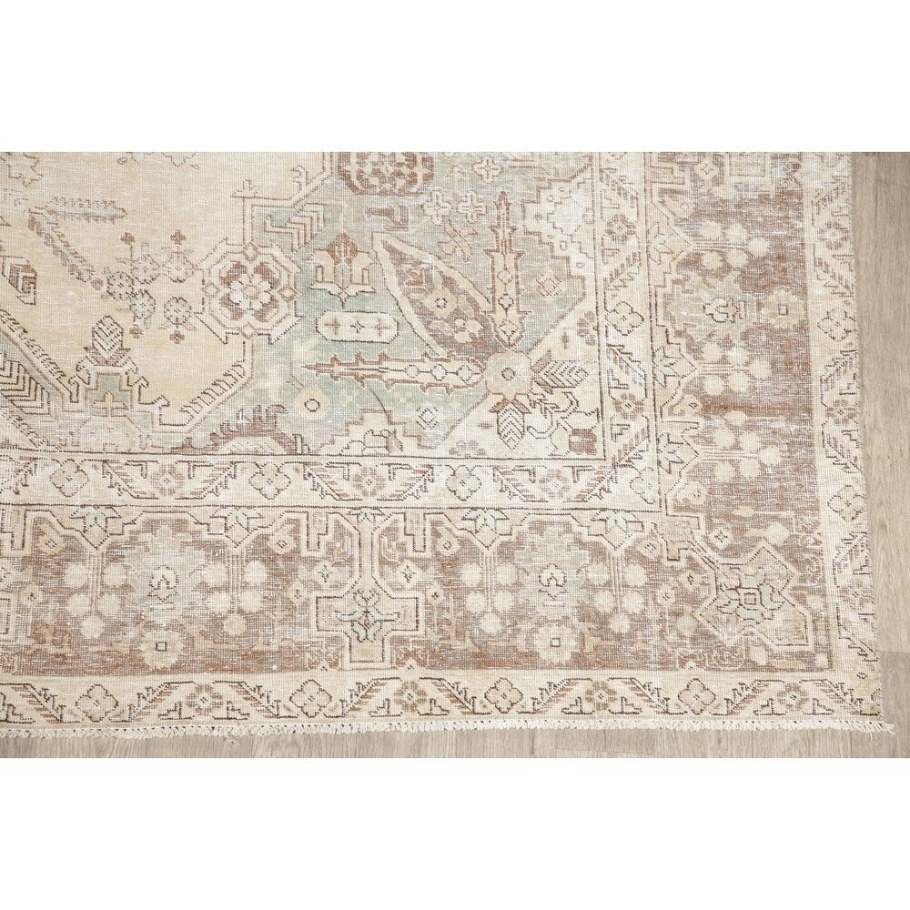 Antique Tabriz Oriental Hand Knotted Persian Muted Distressed Area Rug - 12'4" x 8'10"