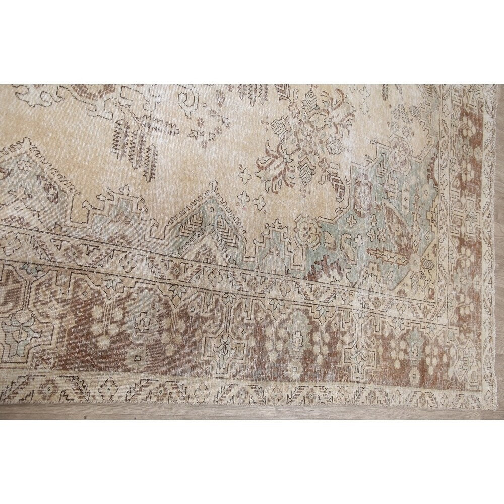 Antique Tabriz Oriental Hand Knotted Persian Muted Distressed Area Rug - 12'4" x 8'10"