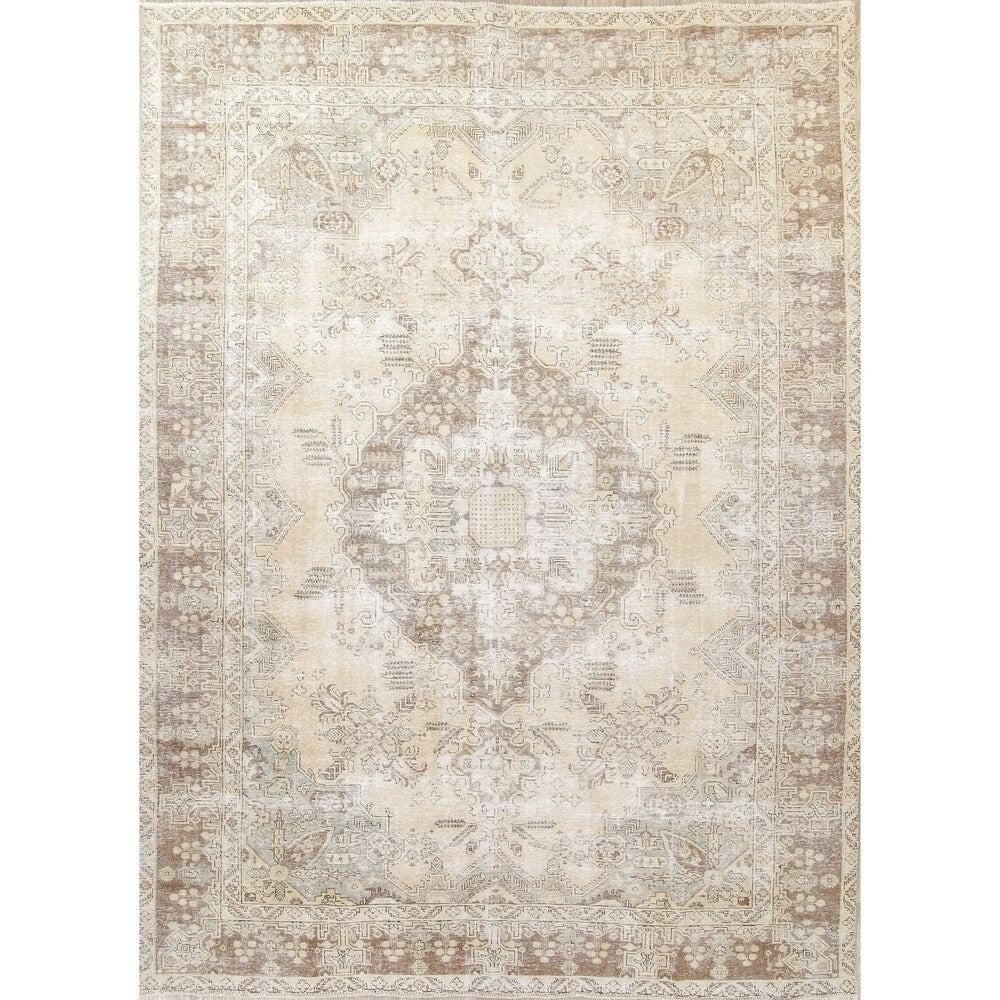 Antique Tabriz Oriental Hand Knotted Persian Muted Distressed Area Rug - 12'4" x 8'10"