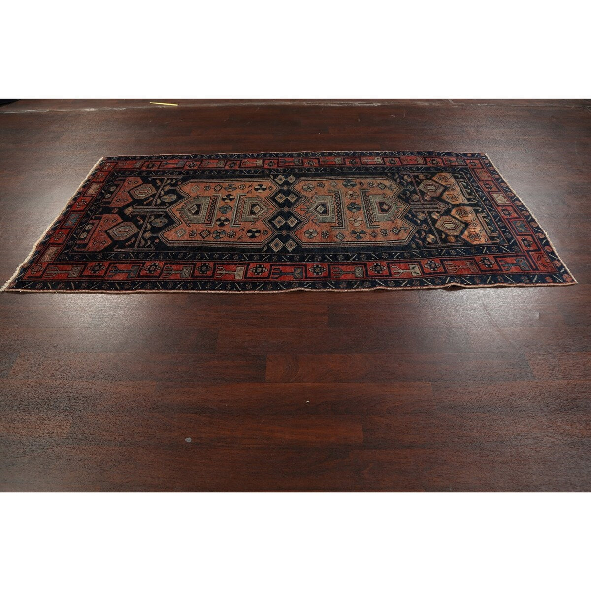 Antique Tribal Geometric Zanjan Persian Wool Runner Rug Hand-knotted - 4'2" x 8'6"