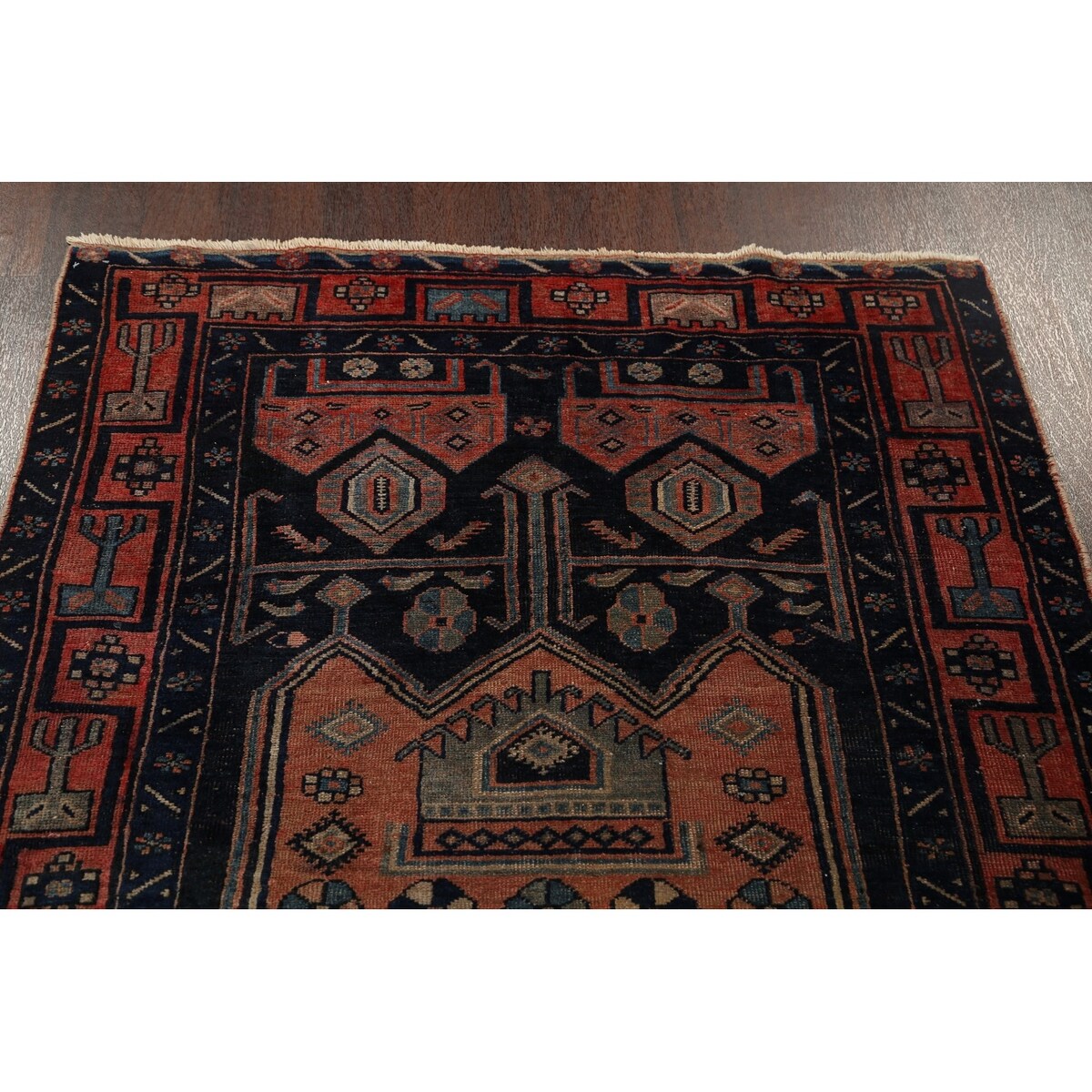 Antique Tribal Geometric Zanjan Persian Wool Runner Rug Hand-knotted - 4'2" x 8'6"
