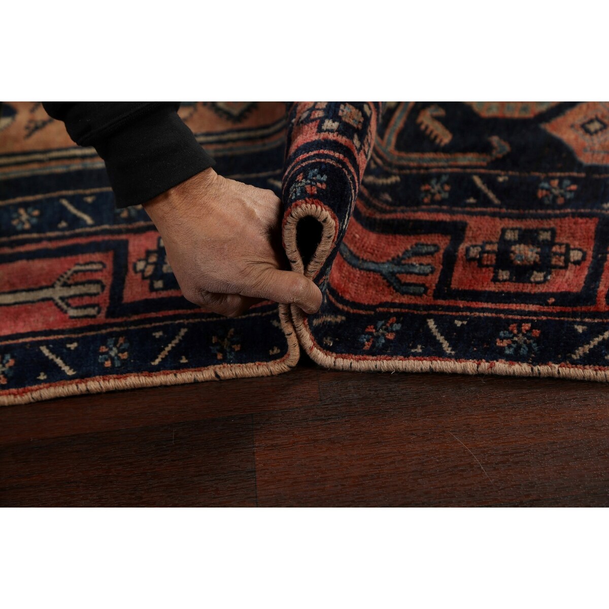 Antique Tribal Geometric Zanjan Persian Wool Runner Rug Hand-knotted - 4'2" x 8'6"
