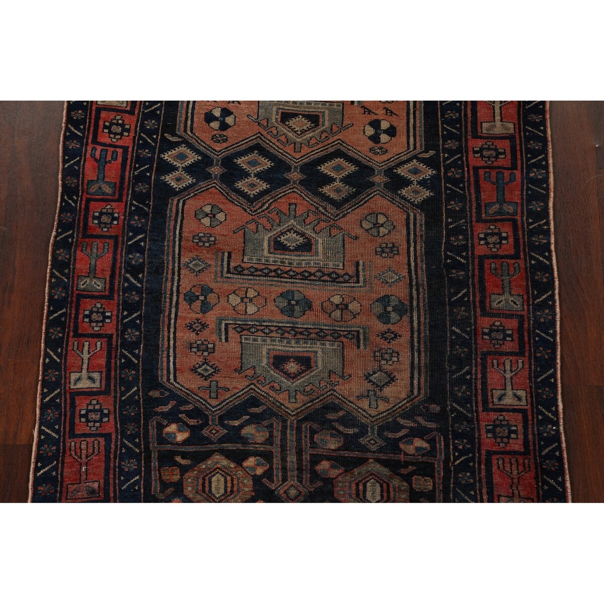 Antique Tribal Geometric Zanjan Persian Wool Runner Rug Hand-knotted - 4'2" x 8'6"