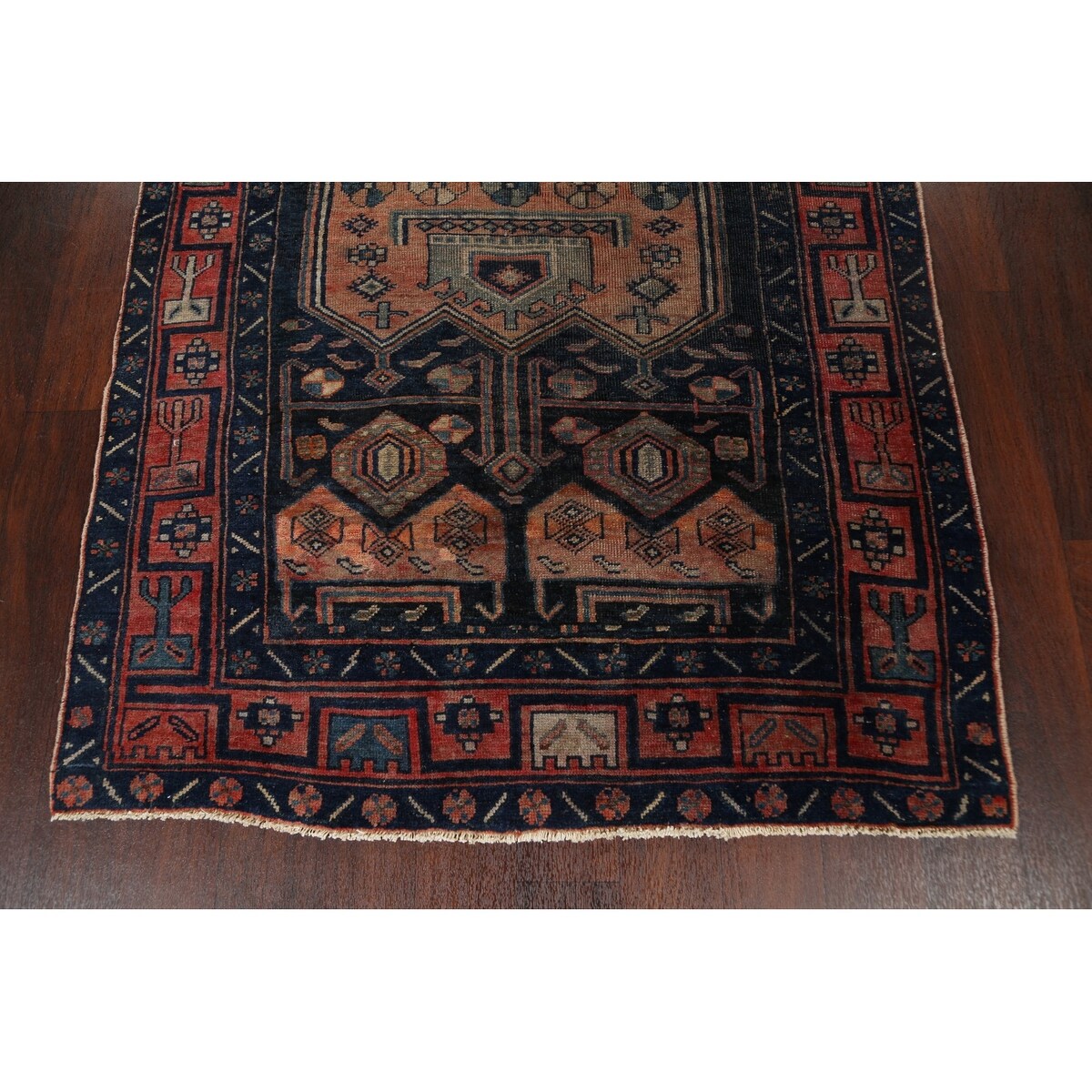 Antique Tribal Geometric Zanjan Persian Wool Runner Rug Hand-knotted - 4'2" x 8'6"