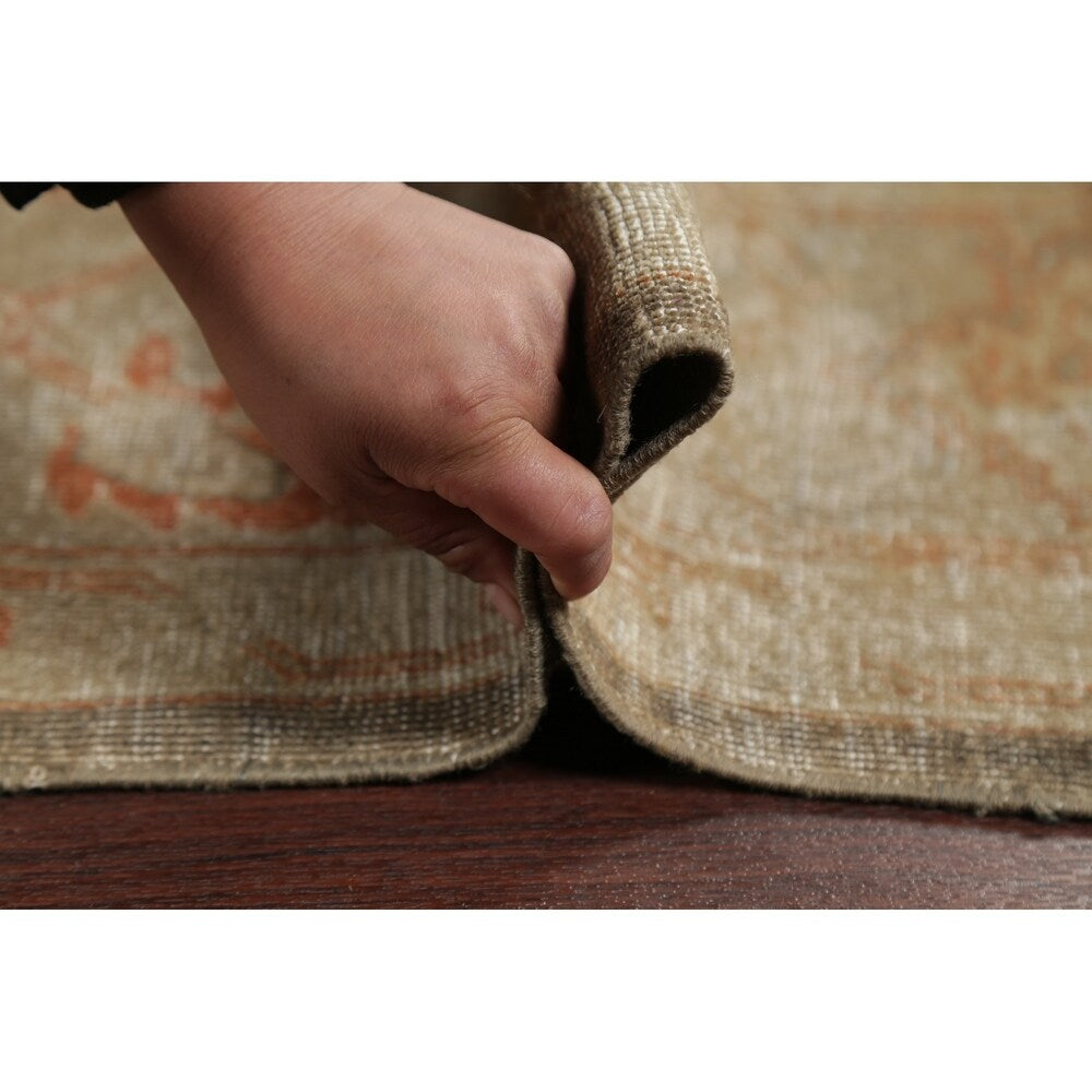 Antique Vegetable Dye Oushak Floral Area Rug Handmade Oriental Carpet - 8' 8" x 11' 7"