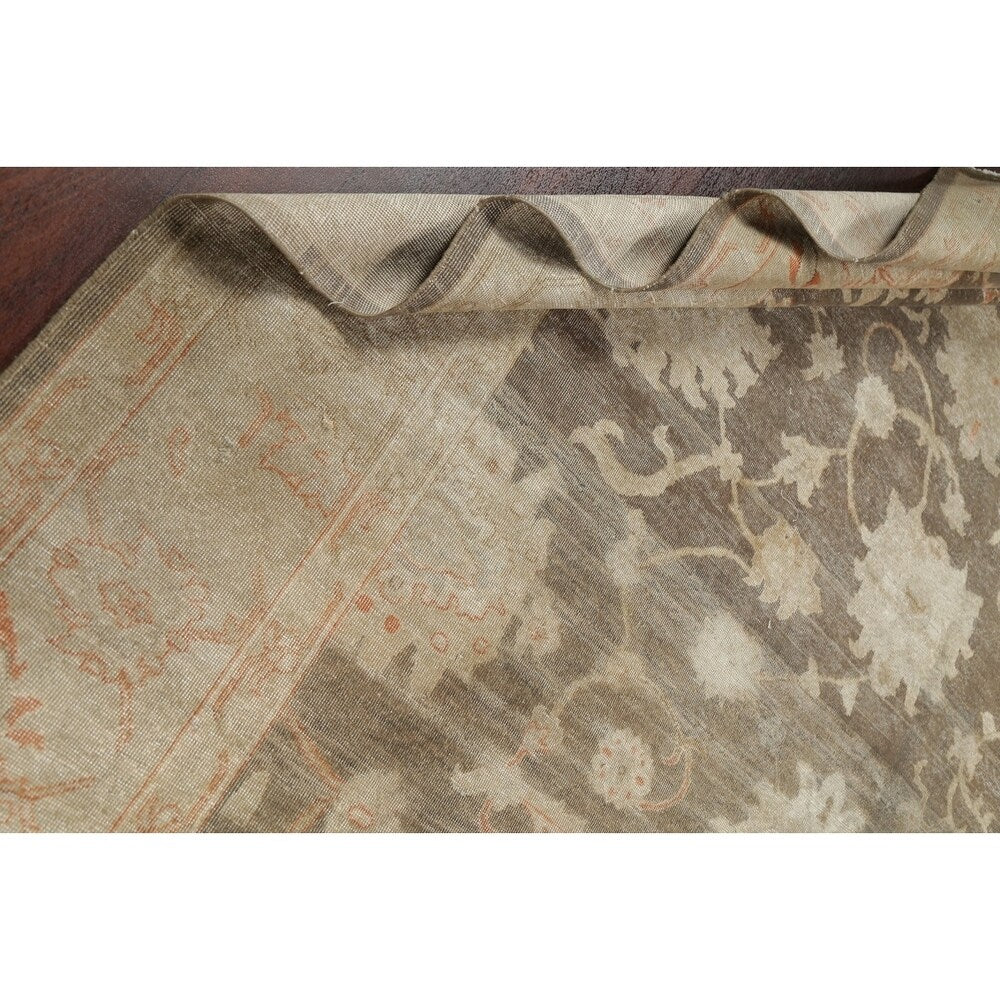 Antique Vegetable Dye Oushak Floral Area Rug Handmade Oriental Carpet - 8' 8" x 11' 7"